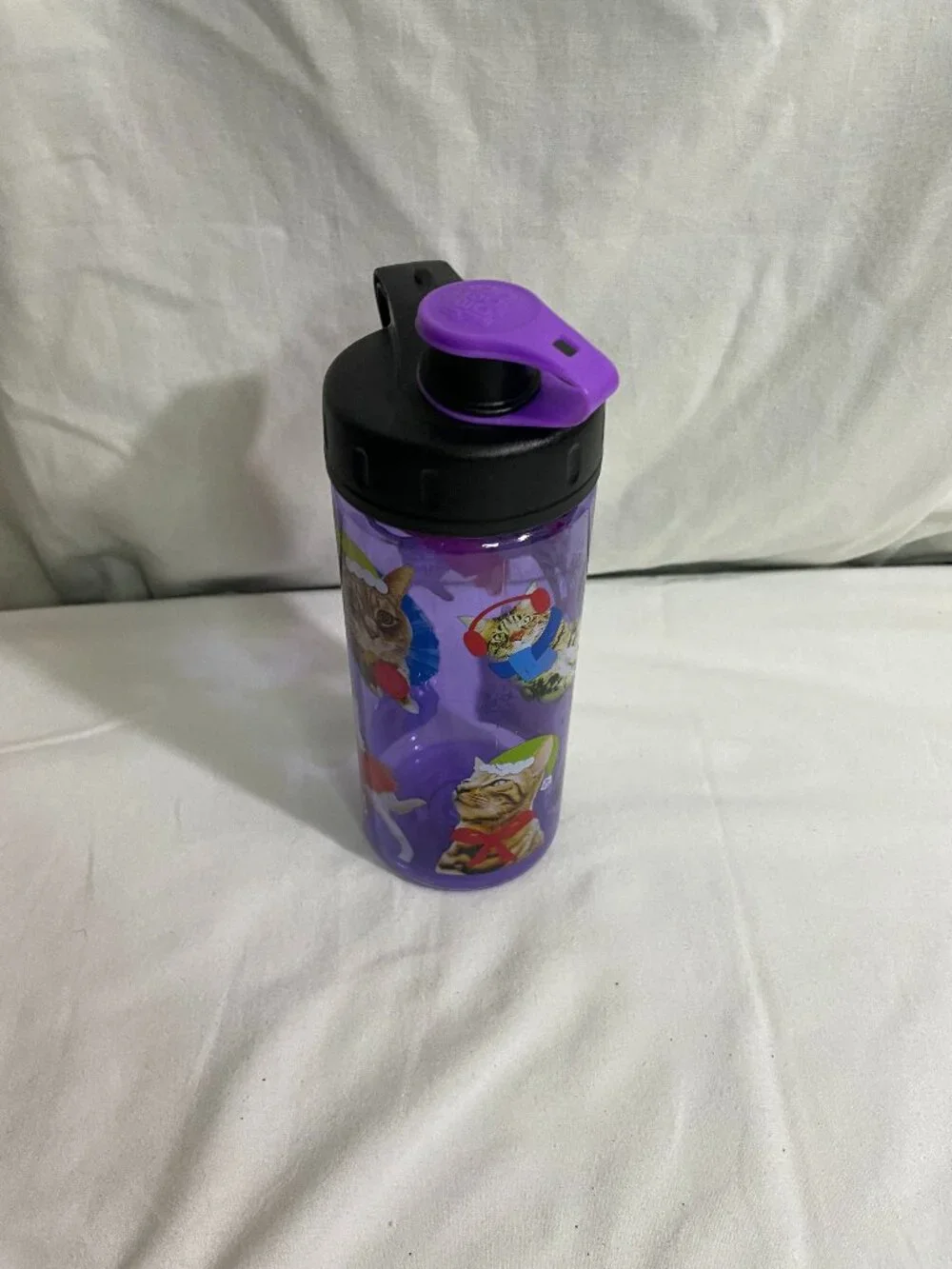Cool Gear Purple Christmas Cats Kids Water Bottle Flip Top BPA Free 16 oz